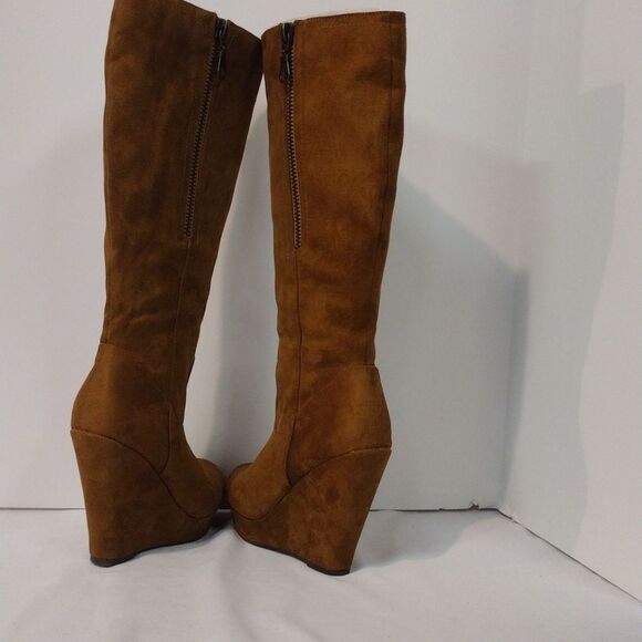 Heart in D Brand Brown Knee High Suede Wedged Heeled Boots Size 8.5! 👢👢👢 - Picture 10 of 15